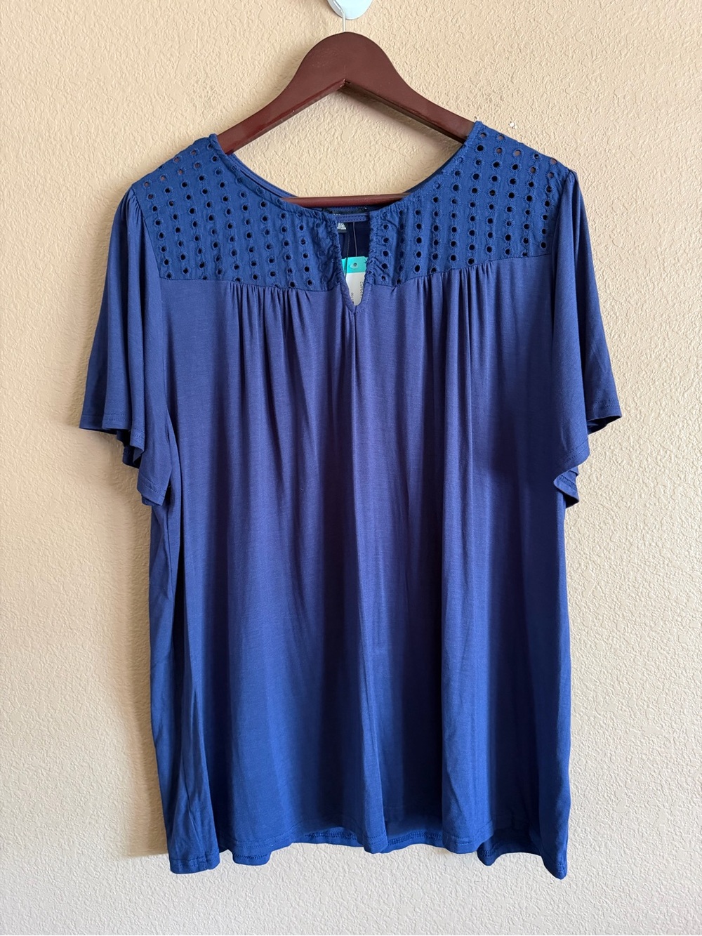 Papermoon Navy Eyelet Yoke Short Sleeve Top Size 3XL NWT